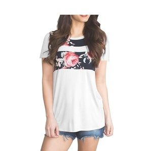 Tops - Floral Color Block Tee Tops - Floral Color Block Tee